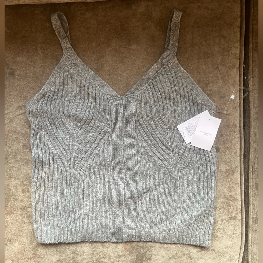 Auden Ribbed Knit Gray Cropped Tank with Straps